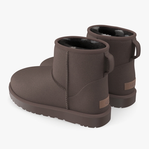 UGG Australia Womens Classic Mini Boots Fur Brown 3D model