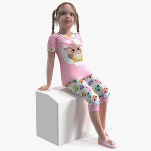 Child Girl Home Style Sitting Pose 3D model