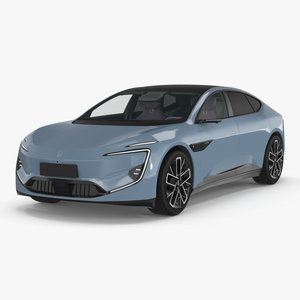 3D Avatr 12 EV Blue Color with Headlights On
