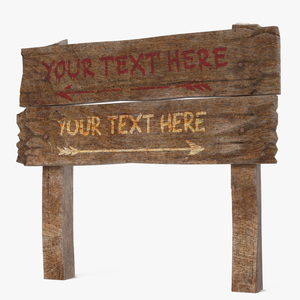 Aged Wooden Road Sign Board Mockup 3D model