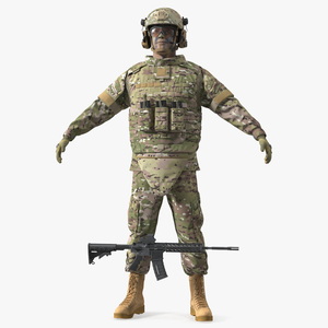 Soldier in Green Tactical Gear and Rifle A-pose 3D