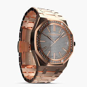 3D model Audemars Piguet Royal Oak Silver-Toned Diamond-Set Pink Gold