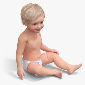 3D Boy Aged 1 Year in Diaper Sitting Pose model