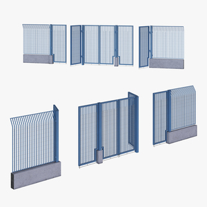 3D Security Gates with Fence Segment Open model