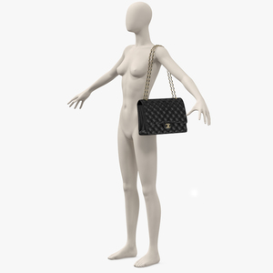 3D model Chanel Classic Double Flap Bag Leather on Manequin