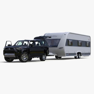 Toyota 4Runner Towing Caravan Hobby Rigged 3D