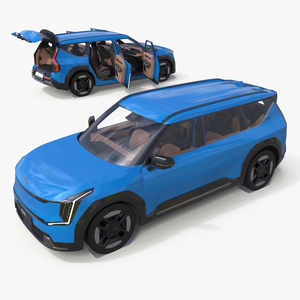 KIA EV9 SUV Ocean Blue Rigged 3D model