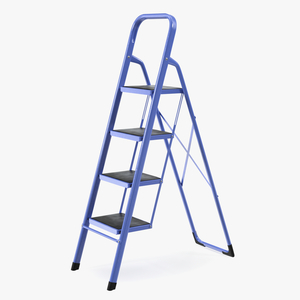 3D model Blue Steel Folding Ladder with 4 Anti Skid Steps Rigged