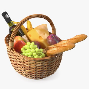 Straw Basket Full of Products 3D model