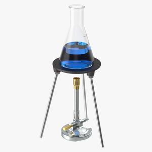 3D model Bunsen Burner with Erlenmeyer Flask on Tripod