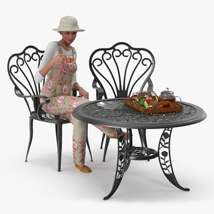 3D Woman Having Tea in Garden