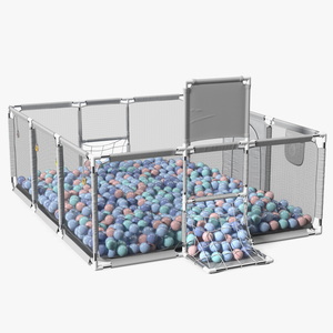 Grey Baby Playpen Full of Plastic Balls 3D model