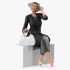 3D model Old Lady wearing Casual Party Dress