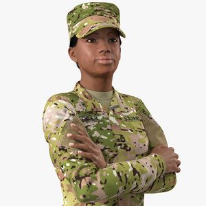 3D African American Female Soldier Camo Uniform Fur model