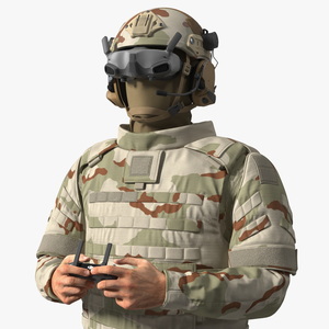 FPV Drone Military Operator in Desert Camouflage Uniform Fur Rigged 3D