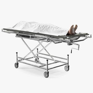 3D Morgue Gurney with Female Corpse and Tray
