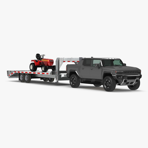 Pickup Truck with Gooseneck Trailer and Mini Tractor 3D