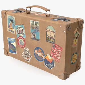 3D Vintage Leather Suitcase Small with Travel Stickers