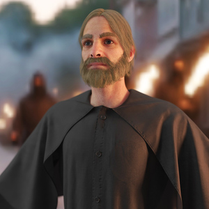 3D Man in Black Robe and Cape