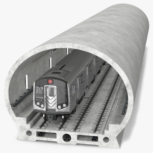 Subway Tunnel Section with Train 3D