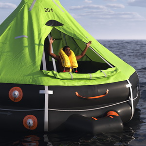 Inflatable Life Raft with Survivor 3D model