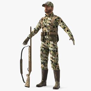 Modern Hunter in Forest Camo Fur Rigged 3D model