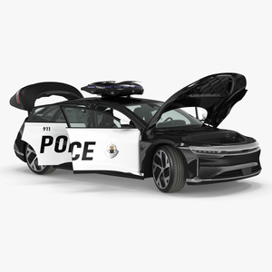 Lucid Air Electric Police Car with Drone Launch Pad Rigged for Maya 3D