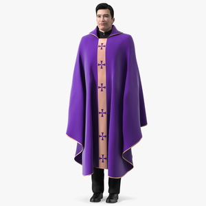 3D Clergyman with Liturgical Vestment Purple Robe