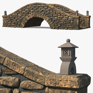 3D Stone Arch Bridge with Lanterns