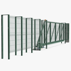 3D Commercial Chain Link Gates Green model