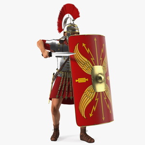 3D Roman Legionnaire with Gladius Attack Pose Fur