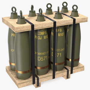 3D Military Artillery Shells 155mm in Transport Pallet