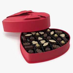 3D Assorted Chocolates in Heart Shaped Opened Box