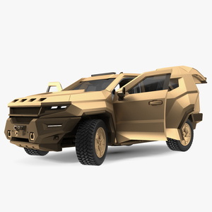 3D Armored Sand Colored SUV with Lights On Rigged