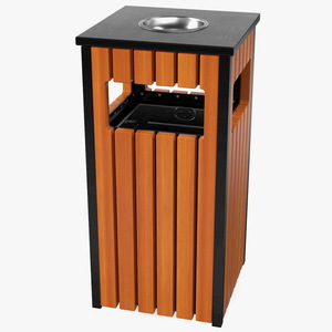 Outdoor Square Trash Bin with Ashtray 3D