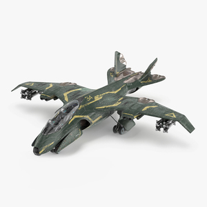 3D model Damaged Sci Fi Fighter Jet with Weapon and Chassis