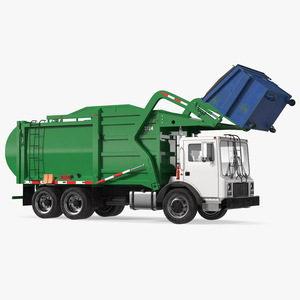 3D model Trash Truck Generic with Dumpster Blue Rigged