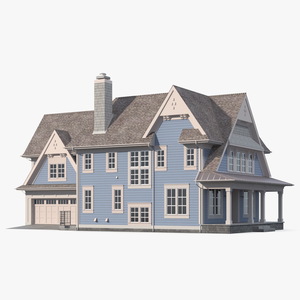 3D model Blue American House Exterior with Garage