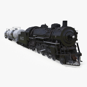 Steam Engine with Tank Cars 3D