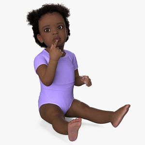 African Baby Girl Light Skin in Bodysuit Sitting Fur 3D