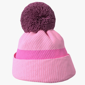 Winter Hat With Pompom Pink 3D