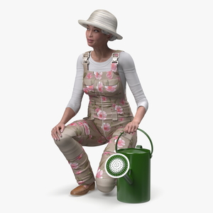 3D Gardener Chinese Old Lady Sitting model