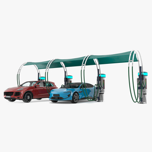 Luxury Vehicles on Car Wash with Vacuum Cleaner 3D