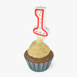 Cupcake and Number 1 Candle 3D