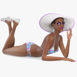 3D Light Skinned Bikini Girl Lying Pose