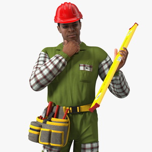 3D Light Skinned Black Builder Standing Pose