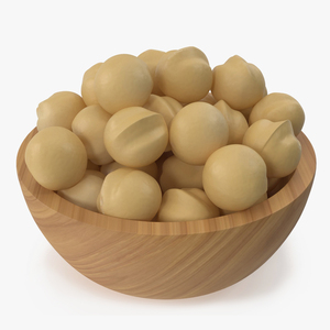 3D Wooden Bowl of Peeled Macadamia Nuts