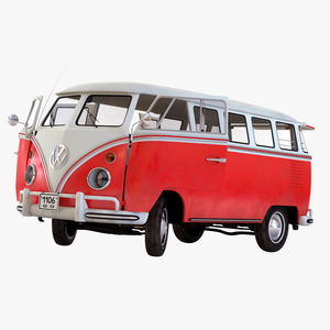 3D Volkswagen Type 2 Red Rigged model