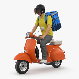 3D Delivery Man Riding Retro Scooter model