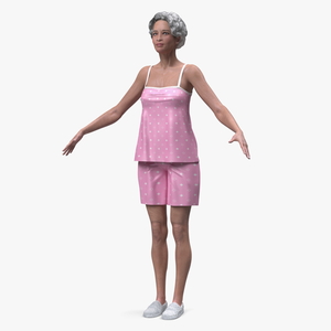 Chinese Elderly Woman in Pajamas A-Pose 3D model